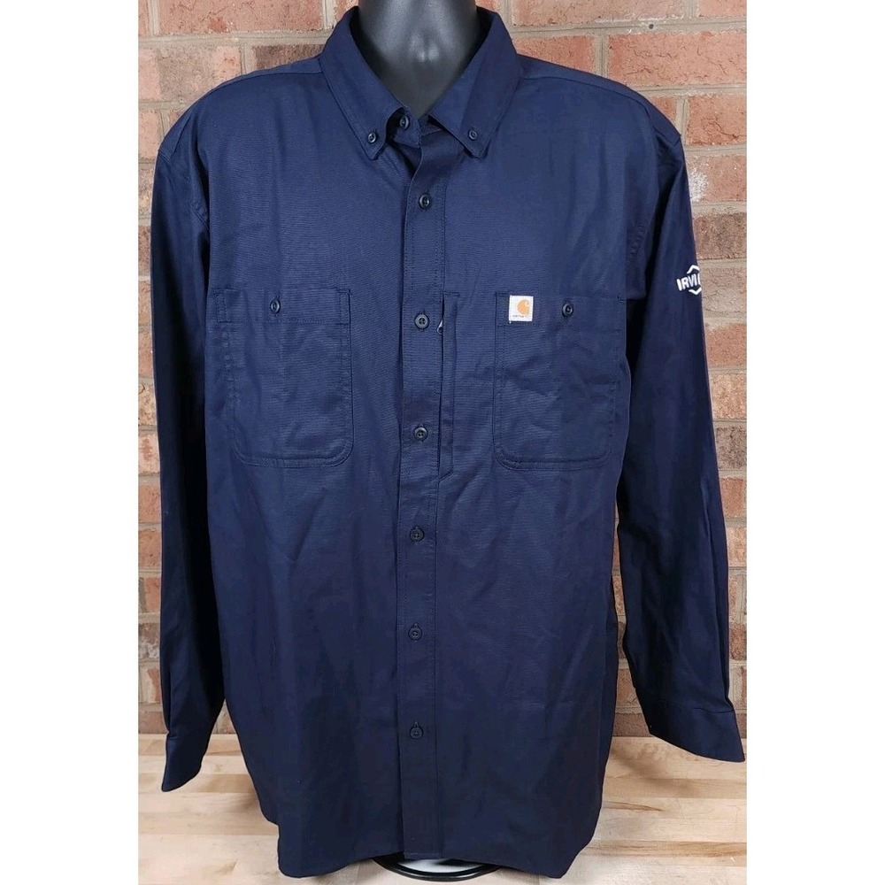 Carhartt Shirt Mens 2XL Blue Relaxed Fit Long Sleeve Rugged 102538 Logo NEW
